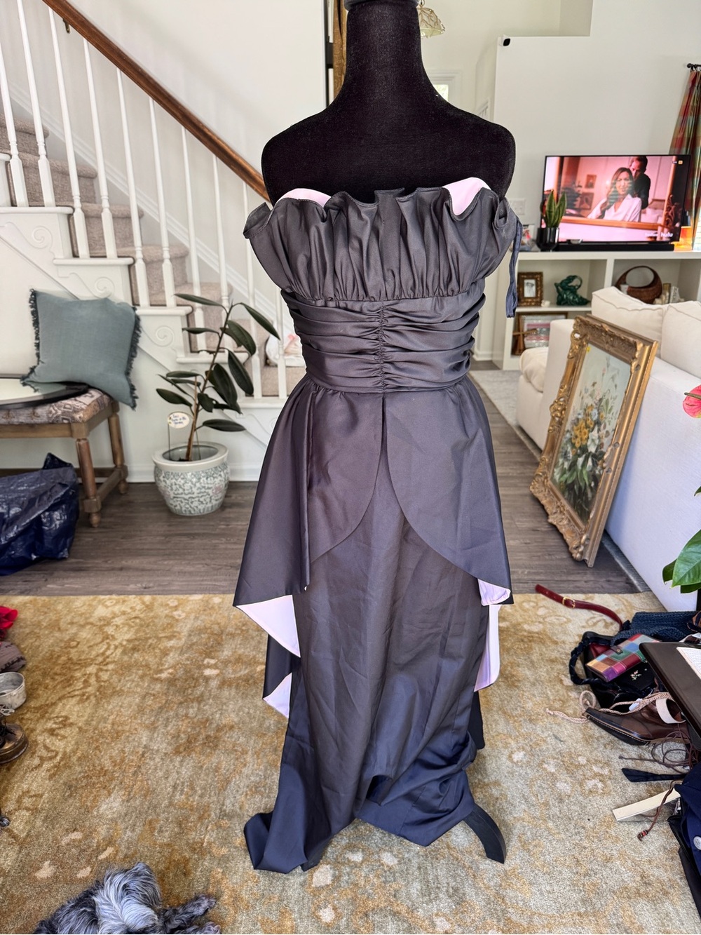 Vintage 60s Union Made Strapless Black Dress with Pink Lining and cape